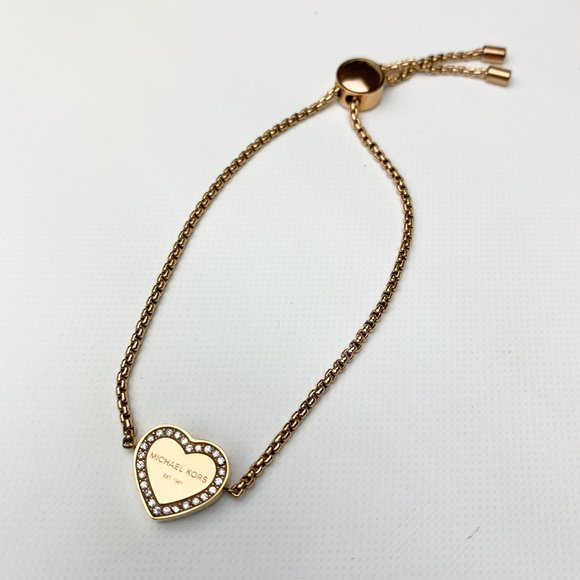 Michael Kors Yellow Gold Heritage Pave Logo Heart Slider Bracelet - Picture 1 of 4